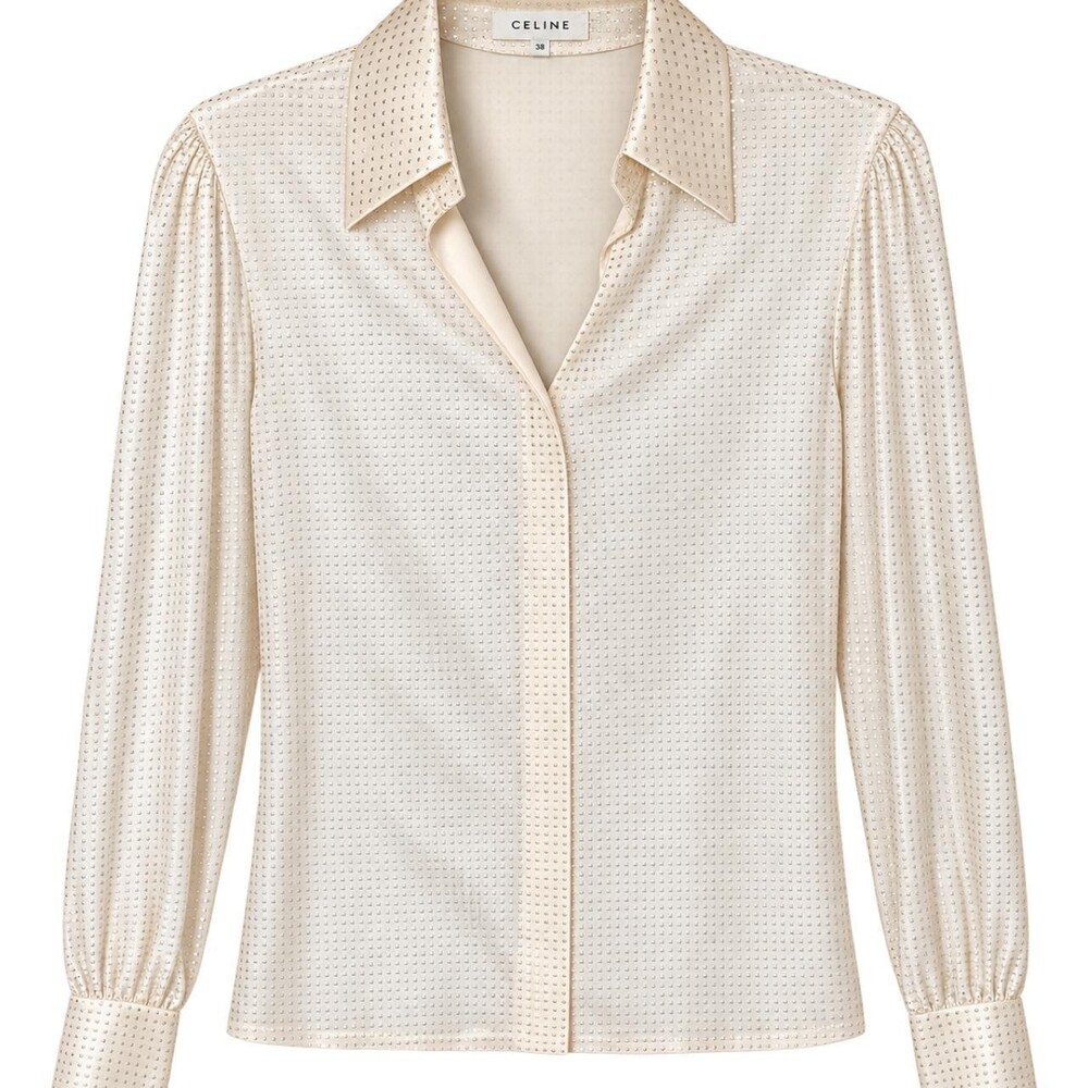 RARE Vintage Y2K CELINE Michael Kors Silk Crystal Rhinestone Blouse S